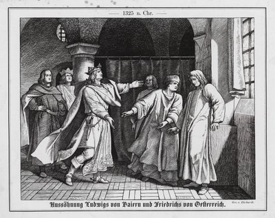 Reconciliación de Luis de Wittelsbach y Federico de Habsburgo de Karl Ludwig Adolf Ehrhardt