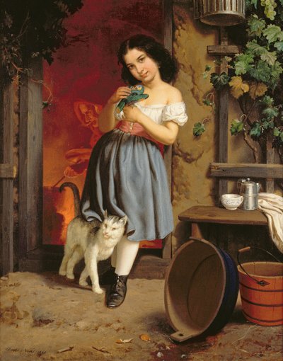 Una joven con un gato, 1866 de Karl Nahl