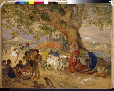 Manantiales de agua dulce cerca de Constantinopla (Imperio Otomano, actual Estambul, Turquía). (Manantiales de agua dulce cerca de Constantinopla). Obra de Karl Pavlovich Briullov (1799-1852), acuarela y blanco sobre papel de Karl Pavlovich Bryullov