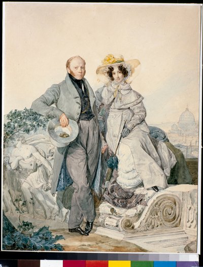 Portrait de Grigory Nikanorovich et Varvara Alexeyevna Olenin - Aquarelle sur carton de Karl Pavlovich Briullov (Brioullov) (1799-1852) de Karl Pavlovich Bryullov