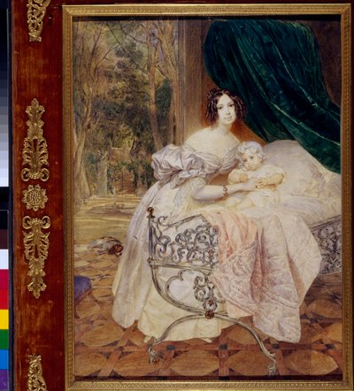 Portrait de Maria Butevena avec sa fille Maria (Retrato de María Buteneva con su hija María) - Oeuvre de Karl Pavlovich Briullov (Brioullov) (1799-1852), aquarelle sur papier de Karl Pavlovich Bryullov