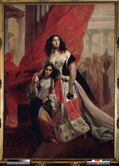 "Retrato de la condesa Julia Samoilova y su bella hija Amazillia Pacini saliendo de un baile" Pintura de Karl Pavlovich Briullov (1799-1852) Museo Estatal Ruso de San Petersburgo de Karl Pavlovich Bryullov