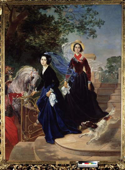 "Retrato de las hermanas Olga y Alexandra Shishmariov" Mujeres jóvenes de la alta sociedad rusa. Pintura de Karl Briullov (Briullov) (1799-1852) 1839 Museo Estatal Ruso San Petersburgo de Karl Pavlovich Bryullov