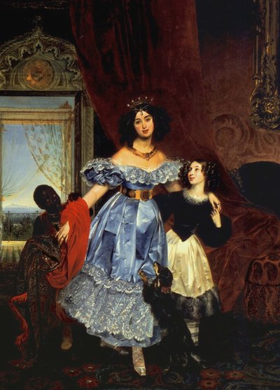 Retrato de la condesa Julia Samoilova con su hijastra Amazillia Pacini y un niño negro, 1832-1834 de Karl Pavlovich Bryullov