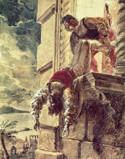 El asesinato del príncipe Andrés de Hungría por orden de la reina Juana I de Nápoles de Karl Pavlovich Bryullov