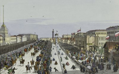 Fiesta pública en la Plaza del Almirantazgo en San Petersburgo, primera mitad del siglo XIX de Karl Petrovich Beggrov