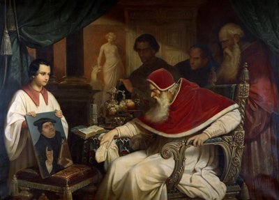 El Papa Pablo III 1468-1549 viendo el retrato de Lutero de Cranach, 1838-1839 de Karl Schorn