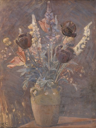 Jarrón de arcilla con tulipanes y otras flores, de Karl Schou de Karl Schou
