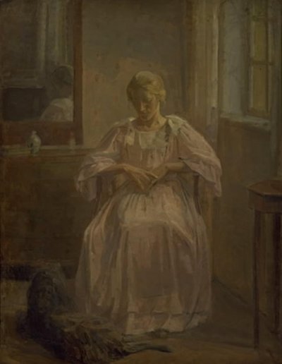 Una joven, Sophie Lofthus, con un perro de Karl Schou
