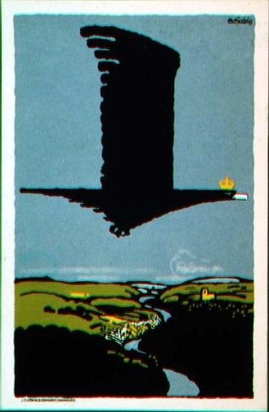 Tarjeta postal a partir de la portada del folleto "Los baños y la guerra", de "Das Plakat", una colección de carteles alemanes de Karl Schulpig