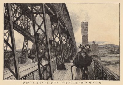 En el puente elevado de Grunental sobre el canal de Kiel, Alemania (grabado) de Karl Storch