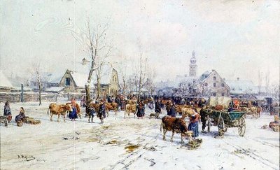 Un mercado de ganado en invierno de Karl Stuhlmuller