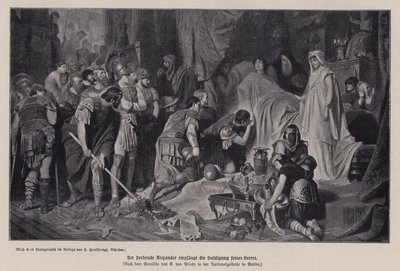 El moribundo Alejandro Magno recibiendo el homenaje de su ejército, Babilonia, 323 a.C. de Karl Theodor von Piloty