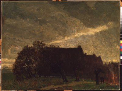 "Un village en automne" (Un pueblo en otoño) Peinture de Karl Wendel (1878-1937) 1903 Musee des Beaux Arts de Mikalojus Konstantinas Ciurlionis, Kaunas, Lituanie de Karl Wendel