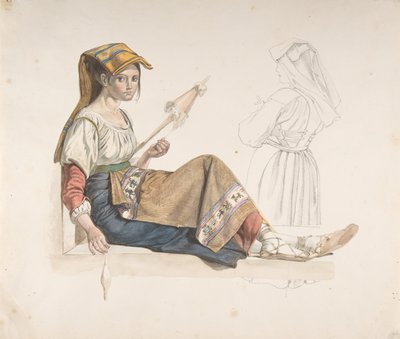 Mujer napolitana recto, Estudio para un interior verso, finales del siglo XVIII-XIX de Karl Wilhelm Freiherr von Heideck