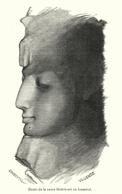Busto de la antigua reina egipcia Nefertari, esposa de Ramsés el Grande, Abu Simbel de Karl Wilhelm Gentz