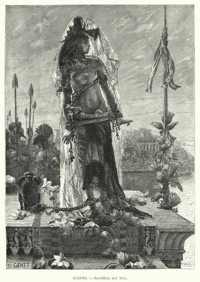 Sacrificio de una virgen al río Nilo en el antiguo Egipto de Karl Wilhelm Gentz