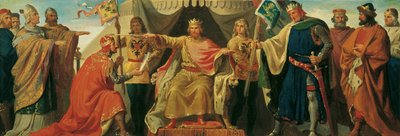 Friedrich Barbarossa enfeoffs Heinrich Jasomirgott y Heinrich el león de Karl von Blaas