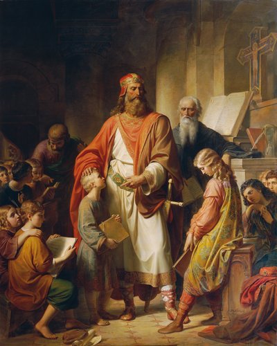 Carlomagno reprende a los estudiantes negligentes de Karl von Blaas