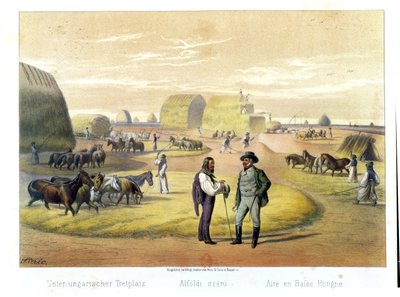 Trillando trigo en Hungría, de un libro de Barón Pronay, Budapest, 1855 de Karoly Sterio