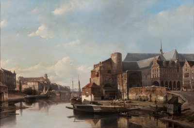 Vista caprichosa de una ciudad holandesa a lo largo de un río de Kaspar Karsen