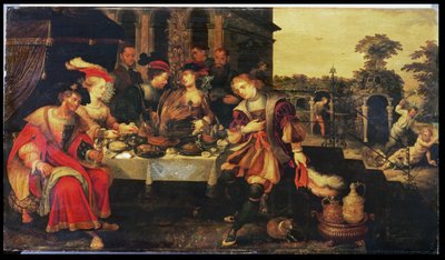 Lázaro en la mesa del hombre rico, 1618 de Kasper or Gaspar van den Hoecke