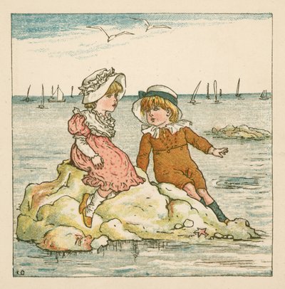 Niño y niña varados en una roca de Kate (after) Greenaway