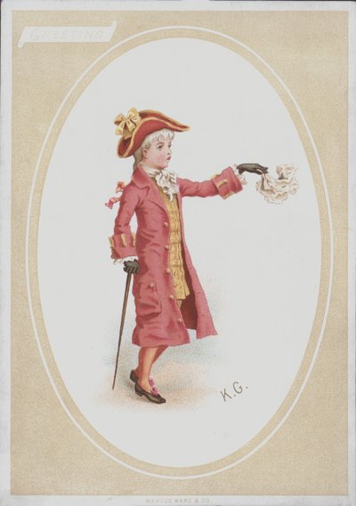 Niño con traje rojo, agitando un pañuelo de Kate (after) Greenaway