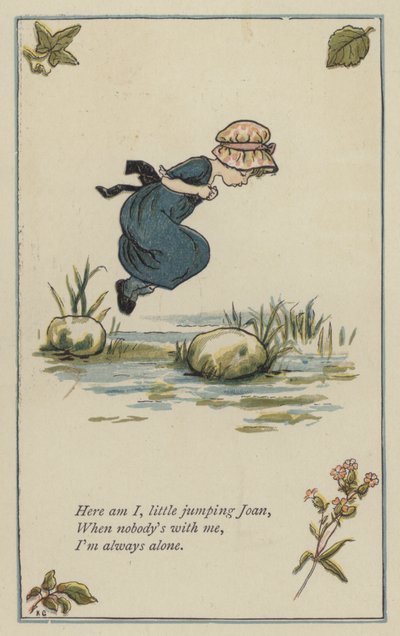 Aquí estoy, pequeña Joan saltarina (litografía a color) de Kate (after) Greenaway