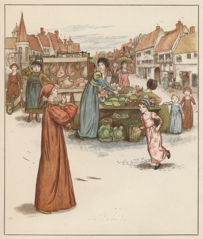 Ilustración de Kate Greenaway para El flautista de Hamelín de Robert Browning (litografia en color) de Kate (after) Greenaway