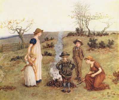 The Stick Fire (litografía en color) de Kate (after) Greenaway