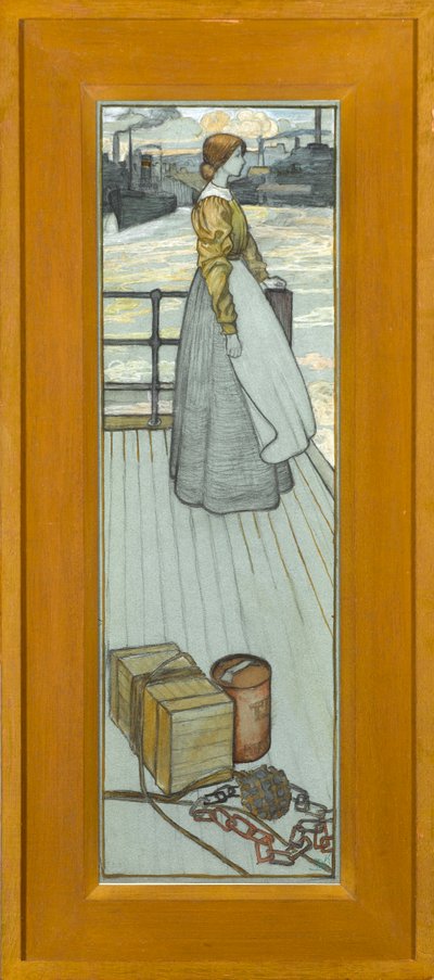 Waiting for the Dartmouth Ferry, c.1910 (tiza sobre papel azul) de Kate Blackmore