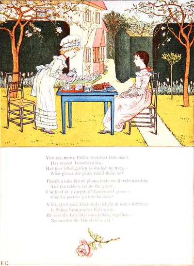 Fiesta de té para niños, ilustración de un poema de 