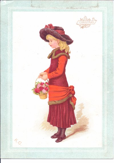Tarjeta de felicitación victoriana de un niño con ropa de la regencia, c.1880 de Kate Greenaway