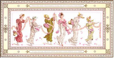 Tarjeta de felicitación victoriana de un niño con una bufanda amarilla alrededor del cuello, c.1880 de Kate Greenaway