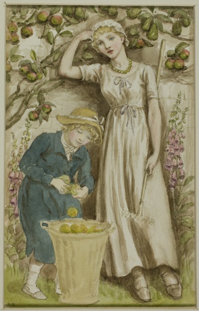 Chica y chico recogiendo manzanas de Kate Greenaway