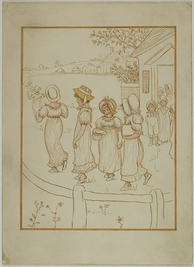 Chicas bajando por un sendero de Kate Greenaway
