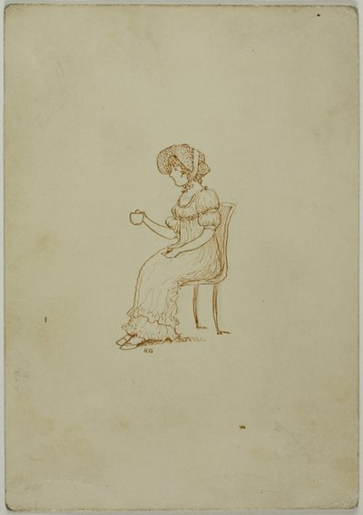 Niña sentada sosteniendo una taza de té de Kate Greenaway