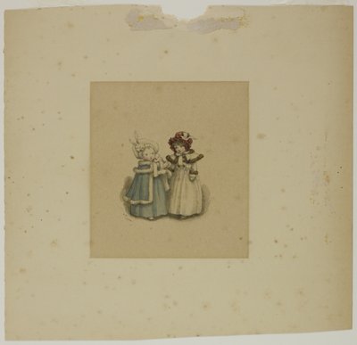 Dos niñas pequeñas con abrigos con ribete de piel de Kate Greenaway