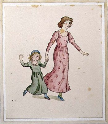 Dos Niñas Pequeñas en Vestidos de Fiesta de Kate Greenaway