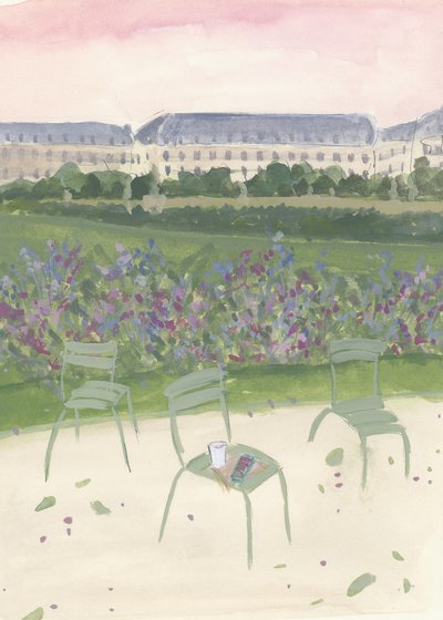 Ilustración en acuarela de un jardín parisino de Katharina Puritscher