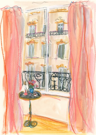 Ilustración de una vista desde una ventana en París de Katharina Puritscher