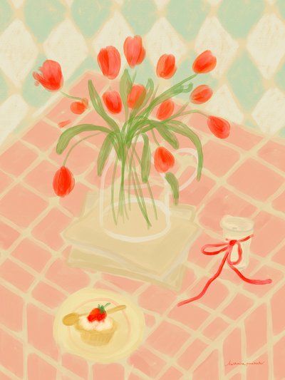 Picnic de verano con tulipanes rojos de Katharina Puritscher
