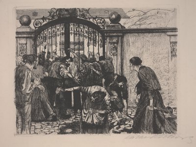 Revuelta de los tejedores, o Sturmaus Ein Weberaufstand (aguafuerte) de Käthe Kollwitz