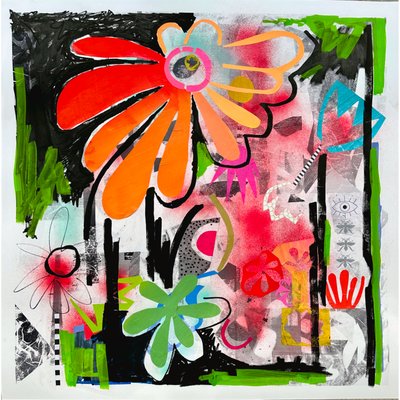 rebel bloom, 2025 (técnica mixta sobre papel) de Kathy Dunaway