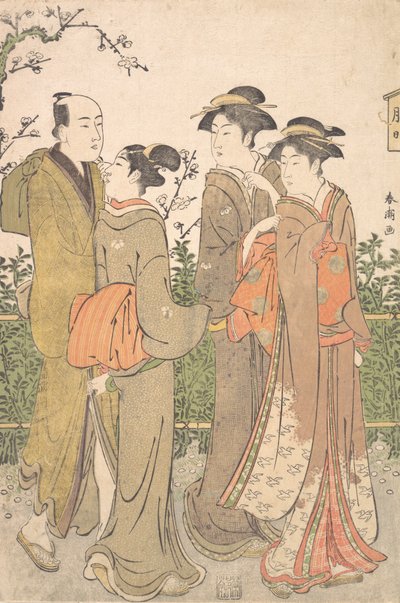 Un Grupo de Tres Mujeres Acompañadas por un Criado, 1780-1795 de Katsukawa Shuncho