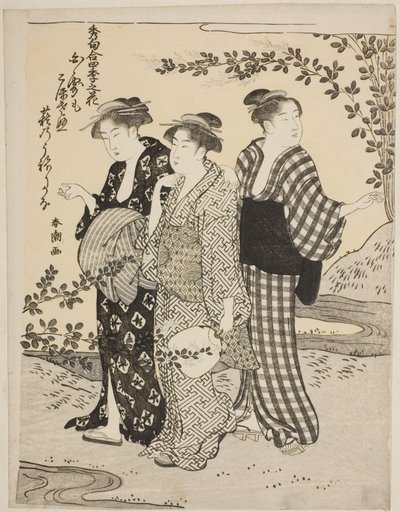 Tréboles de arbusto en verano, de la serie "Las mejores odas sobre flores de las cuatro estaciones (Shuku awase, shiki no hana)" de Katsukawa Shuncho