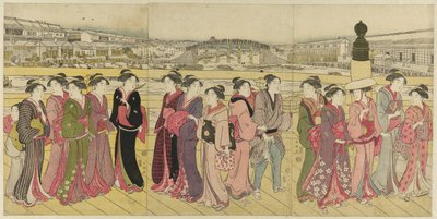 Cruzando el Puente Nihonbashi de Katsukawa Shuncho