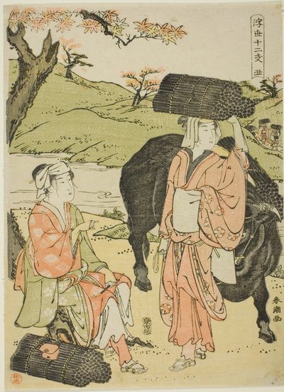 Buey (Ushi), de la serie "Doce horas del mundo flotante (Ukiyo juni shi)" de Katsukawa Shuncho