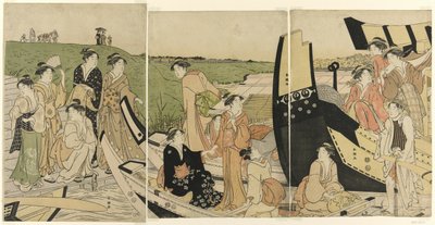 Barcos de recreo en un desembarcadero de Katsukawa Shuncho